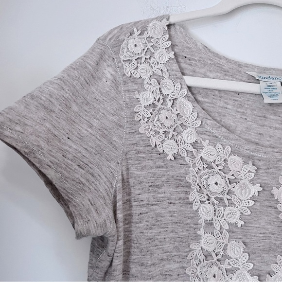 Sundance Oatmeal Lace Applique Linen Letty Shirt Silver Thread Seaming Summer - Picture 7 of 12